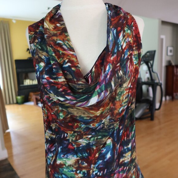 Theory 100% silk "Codey" blouse top cowl neck multicolor print size P $145 - Picture 1 of 12
